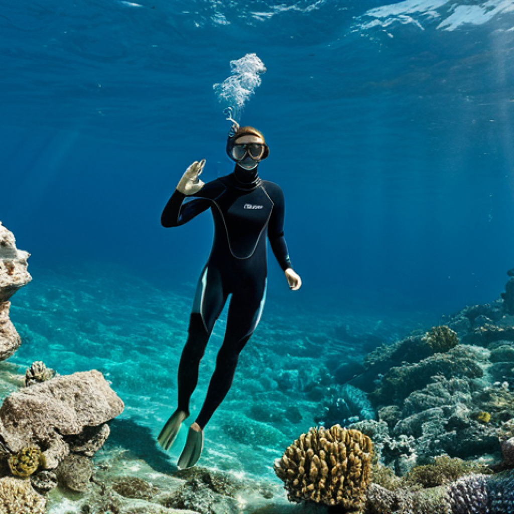 A solo explorer, fully clothed in a sleek, modest wetsuit and snorkeling gear, gracefully free-diving in the crystal-clear turquoise waters of the Aegean Sea. Below, ancient submerged stone structures and pottery fragments from a lost civilization are visible, surrounded by colorful, safe-for-work marine life. The scene is bathed in natural sunlight filtering through the surface. perfect anatomy, correct proportions, natural pose, well-formed hands, proper finger count, natural body proportions, appropriate content, fully clothed, modest clothing, family-friendly, high-resolution, professional photography, cinematic lighting.