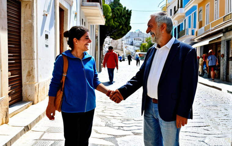 **

"A friendly Greek local greeting a tourist with a handshake in a sunny Athens street, appropriate attire, fully clothed, safe for work, perfect anatomy, natural proportions, family-friendly, professional photography, high quality, modest clothing."

**
