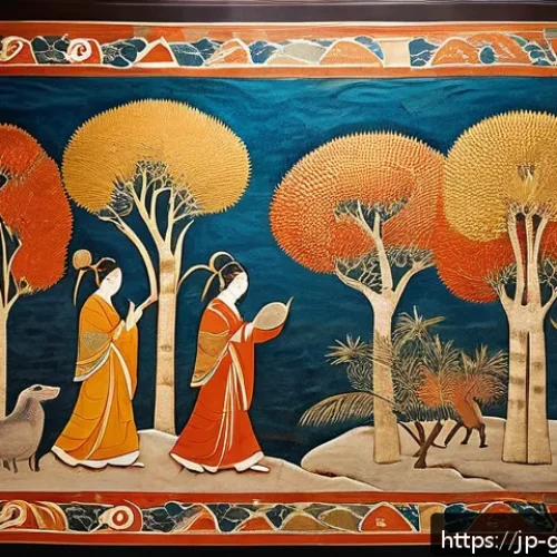 크레타 섬과 미노아 문명 - A vivid and detailed fresco from Minoan civilization depicting daily life and religious rituals, fea...